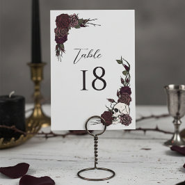Dark Floral Skull Gothic Wedding Table Number Card Kaart