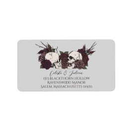 Dark Floral Skull Gray Wedding Return Address Etiket