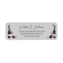 Dark Floral Skull Gray Wedding Return Address Etiket