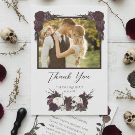 Dark Floral Skull Photo Wedding Thank You Card Bedankkaart