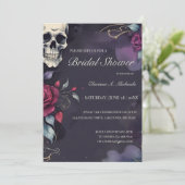 Dark Floral Skull & Rose Gothic Bridal Shower Kaart (Staand voorkant)