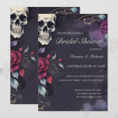 Dark Floral Skull & Rose Gothic Bridal Shower Kaart (Voorkant / Achterkant)