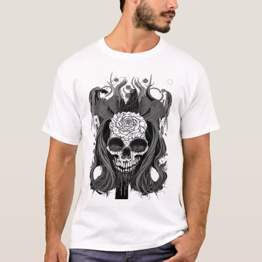 "Dark Floral Skull with Mystical Accents" T-shirt (Voorkant)