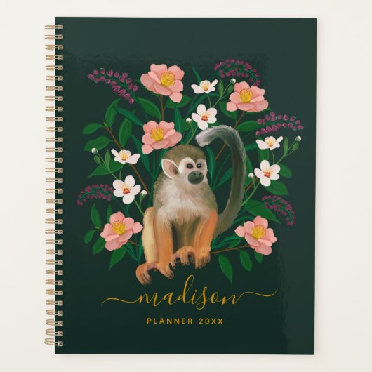 Dark Floral Squirrel Monkey gepersonaliseerd in 20 Planner (Voorkant)