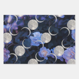 Dark Floral Triple Moon wrappapier Inpakpapier Vel
