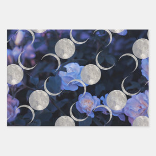 Dark Floral Triple Moon wrappapier Inpakpapier Vel