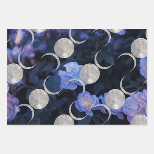 Dark Floral Triple Moon wrappapier Inpakpapier Vel (Voorkant 2)