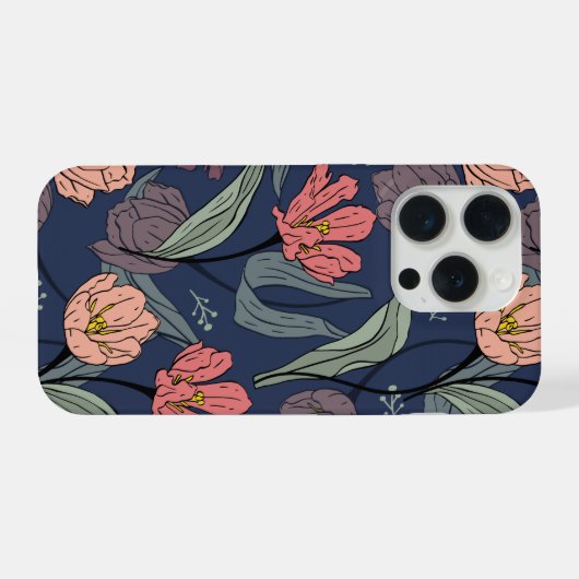 Dark Floral Tulip Pattern Phone Case iPhone Hoesje (Achterkant horizontaal)