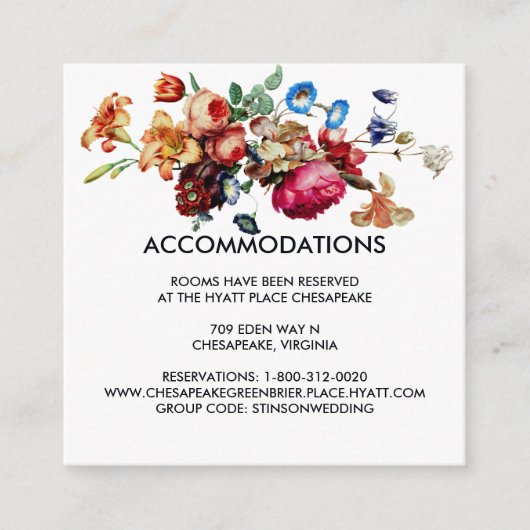 Dark  Floral Wedding Hotel Accommodatie Informatiekaartje (Voorkant)