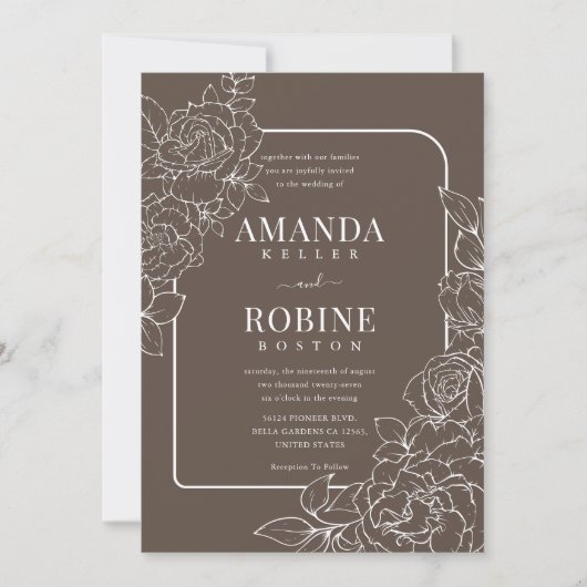 Dark Floral Wedding Invitation Kaart (Voorkant)