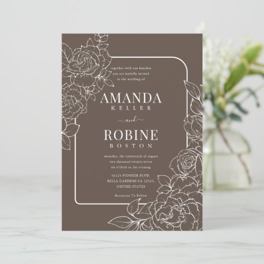 Dark Floral Wedding Invitation Kaart (Staand voorkant)