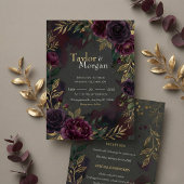 Dark-floral Wedding Invitation Kaart