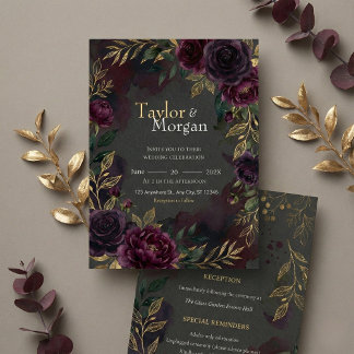 Dark-floral Wedding Invitation Kaart