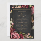 Dark Floral Wedding Invitation Kaart (Voorkant)