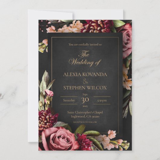 Dark Floral Wedding Invitation Kaart (Voorkant)