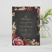Dark Floral Wedding Invitation Kaart (Staand voorkant)