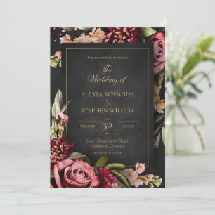 Dark Floral Wedding Invitation Kaart