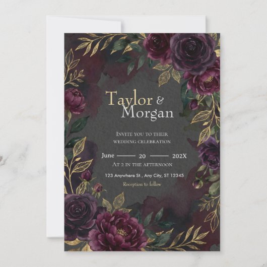 Dark-floral Wedding Invitation Kaart (Voorkant)