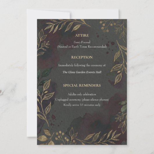 Dark-floral Wedding Invitation Kaart (Achterkant)