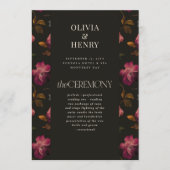 Dark Floral Wedding Program Elegant Burgundy Programmakaart (Voorkant)