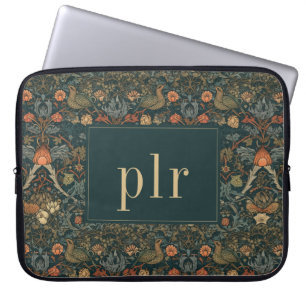  Dark Floral William Morris Monogram Laptop Sleeve