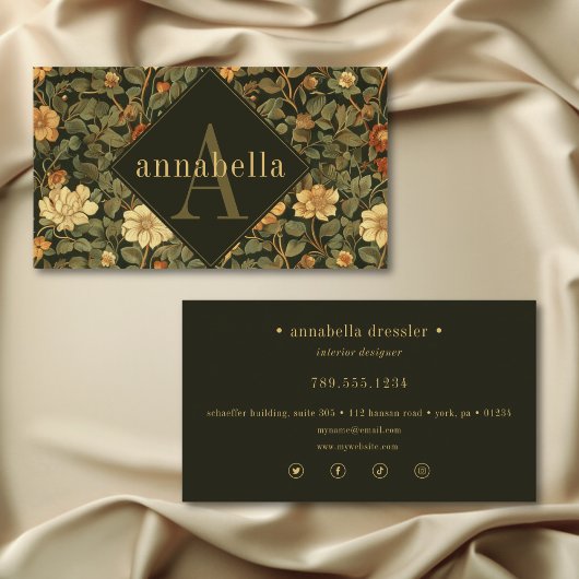 Dark Floral William Morris Monogram Visitekaartje