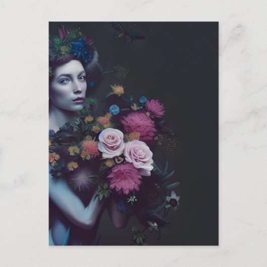 Dark Floral Woman Briefkaart (Voorkant)