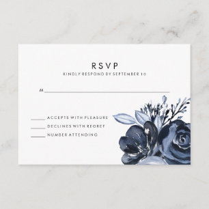 Dark Floral   Zwarte Waterverf-weddenschap RSVP Kaartje