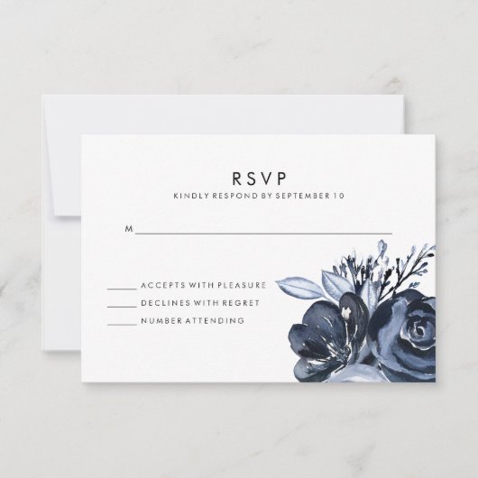 Dark Floral | Zwarte Waterverf-weddenschap RSVP Kaartje (Voorkant)