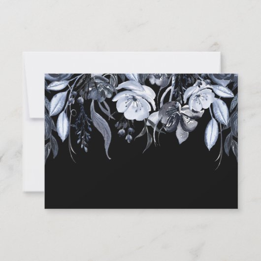 Dark Floral | Zwarte Waterverf-weddenschap RSVP Kaartje (Achterkant)