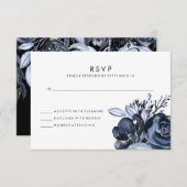 Dark Floral | Zwarte Waterverf-weddenschap RSVP Kaartje (Voorkant / Achterkant)