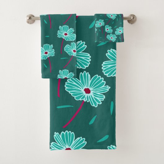 Dark Florals Blauwgroen Bad Handdoek (Insitu)
