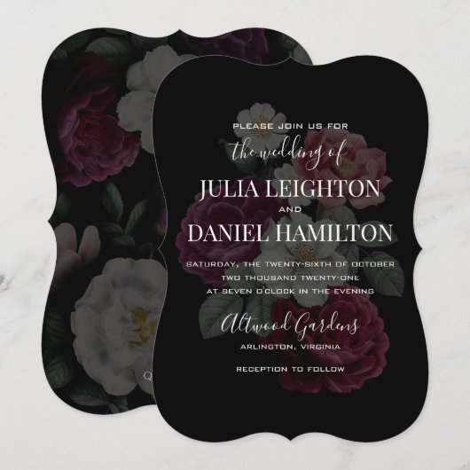 Dark Florals Modern Wedding Invitation Kaart (Voorkant / Achterkant)
