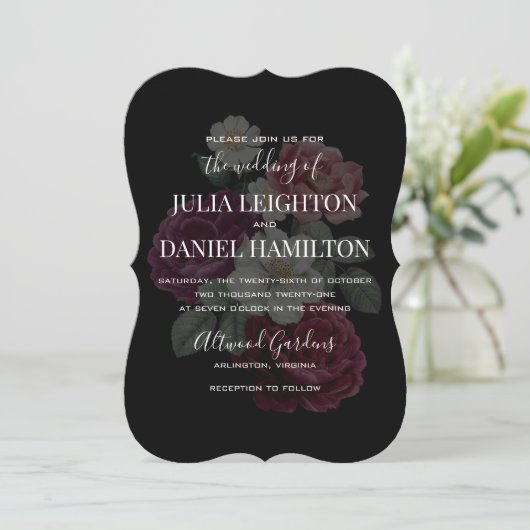 Dark Florals Modern Wedding Invitation Kaart (Staand voorkant)