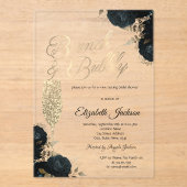 Dark Flowers Champagne Glass Green Acryl Uitnodigingen (Voorkant)