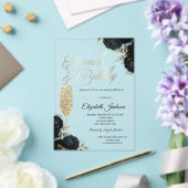 Dark Flowers Champagne Glass Green Acryl Uitnodigingen (Insitu (Huwelijk))