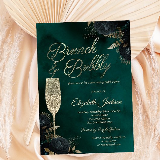 Dark Flowers Champagne Glass Green Kaart