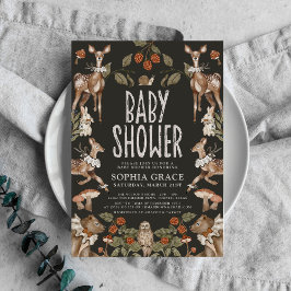 Dark Forest Elegant Woodland Animals Baby shower Kaart