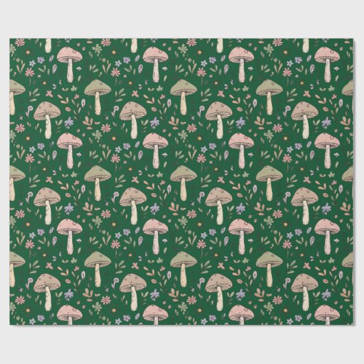 Dark Forest Emerald Fungi Seamless Pattern Moody Cadeaupapier (Vlak)
