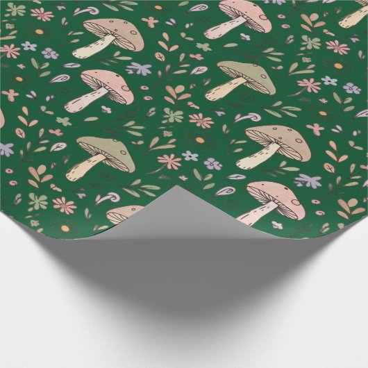 Dark Forest Emerald Fungi Seamless Pattern Moody Cadeaupapier (Hoek)