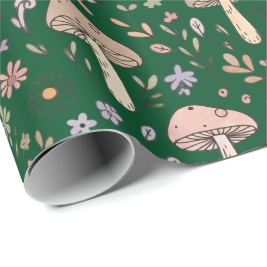 Dark Forest Emerald Fungi Seamless Pattern Moody Cadeaupapier (Rol Hoek)