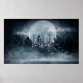 Dark forest. Gloomy dark scene with trees, big moo Poster (Voorkant)