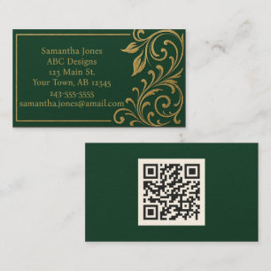 Dark Forest Green & Gold QR Code Visitekaartje