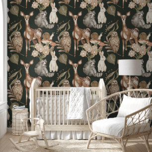 Dark Forest Waterverf Deer & Greenery Wallpaper Behang