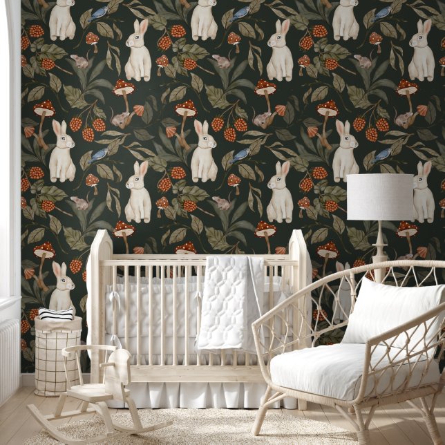 Dark Forest Waterverf Deer & Greenery Wallpaper Behang (Kinderen)