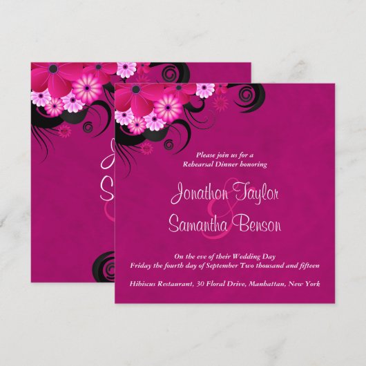Dark Fuchsia 5.25" Bruiloft repetitie diner uitnod Kaart (Voorkant / Achterkant)