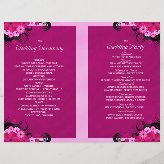 Dark Fuchsia Bloemen Trouwprogramma Sjablonen (Achterkant)
