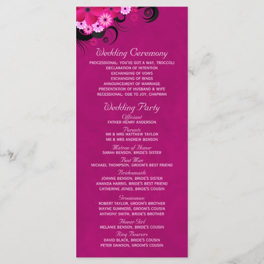 Dark Fuchsia Bloemen Trouwprogramma Sjabloon Kaart (Achterkant)
