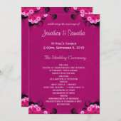 Dark Fuchsia Bloemen Vlakke Huwelijksprogramma Sja Programmakaart (Voorkant / Achterkant)