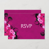 Dark Fuchsia Bloemenbruiloft RSVP Reactie Kaarten (Voorkant / Achterkant)